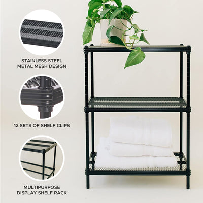 Design Ideas 3 Tier Full-Size Metal Storage Shelving Unit Rack, Black (Used) - VMInnovations