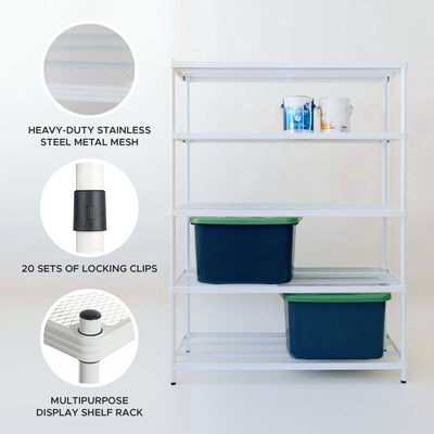Design Ideas 5 Tier Full-Size Metal Storage Shelving Unit Rack, White (Open Box)