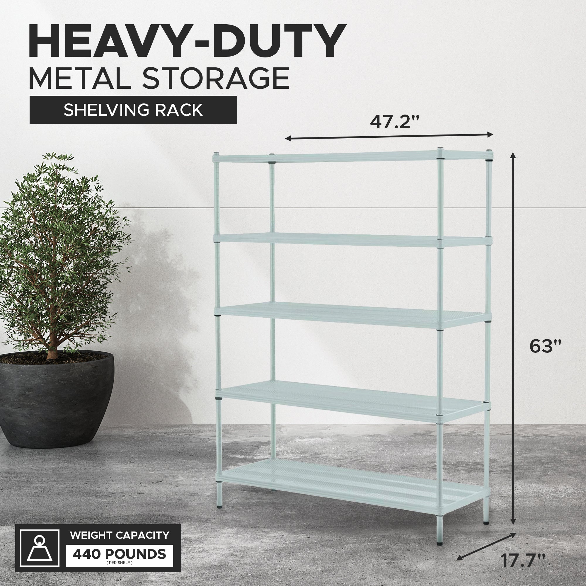 Design Ideas 5 Tier Full-Size Metal Storage Shelving Unit Rack, Sage (Open Box) - VMInnovations