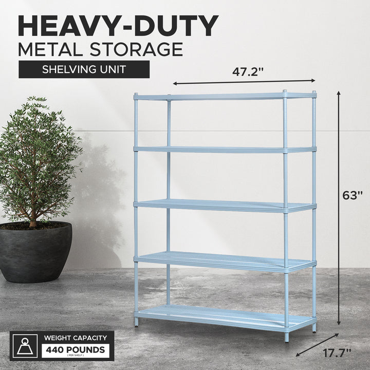 Design Ideas MeshWorks 5 Tier Full-Size Metal Storage Shelving Unit Rack, Blue