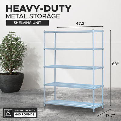 Design Ideas 5 Tier Full-Size Metal Storage Shelving Unit Rack, Blue (Used) - VMInnovations
