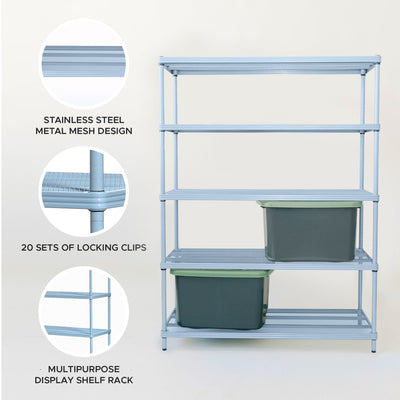 Design Ideas 5 Tier Full-Size Metal Storage Shelving Unit Rack, Blue (Used) - VMInnovations