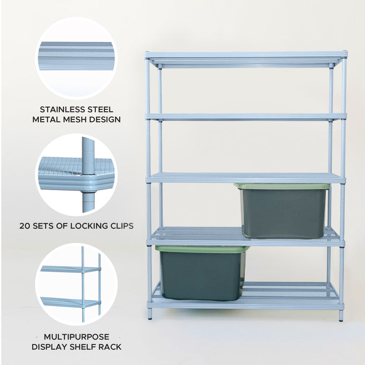 Design Ideas 5 Tier Full-Size Metal Storage Shelving Unit Rack, Blue (Used)