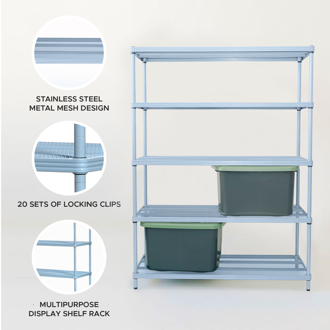 Design Ideas MeshWorks 5 Tier Metal Storage Shelving Unit Rack, Blue (Open Box)