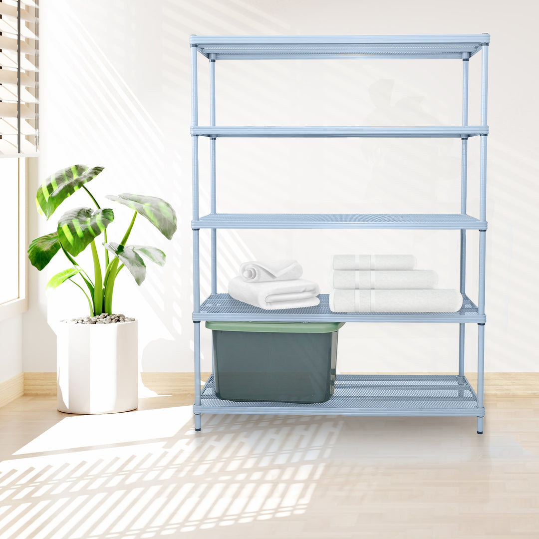 Design Ideas MeshWorks 5 Tier Full-Size Metal Storage Shelving Unit Rack, Blue