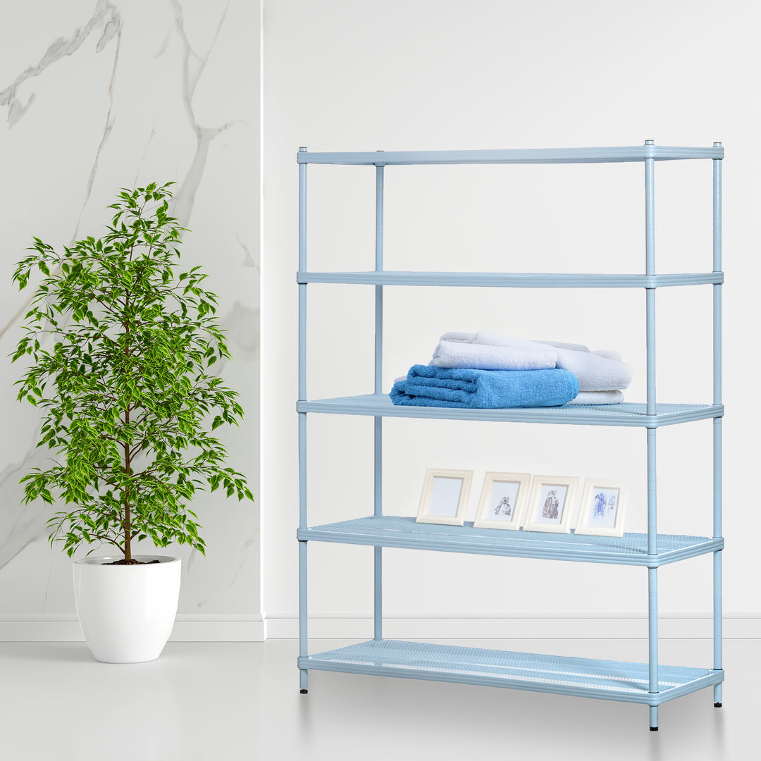 Design Ideas MeshWorks 5 Tier Full-Size Metal Storage Shelving Unit Rack, Blue