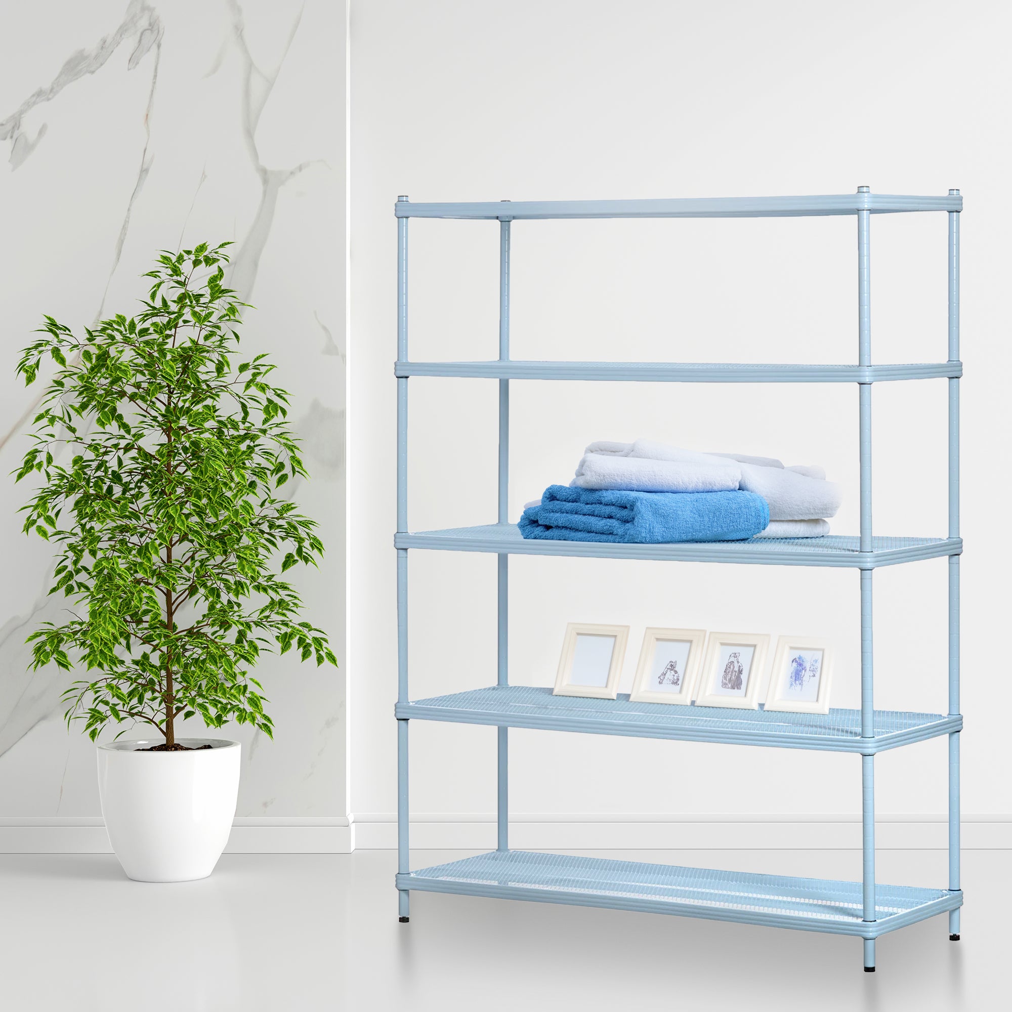 Design Ideas 5 Tier Full-Size Metal Storage Shelving Unit Rack, Blue (Used) - VMInnovations