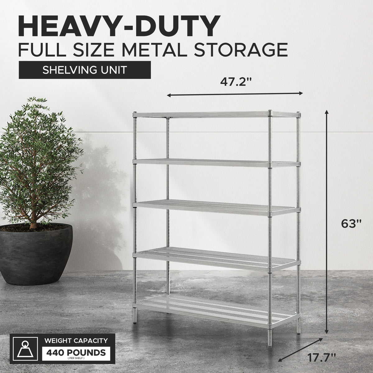 Design Ideas 5 Tier Full-Size Metal Storage Shelving Unit Rack (For Parts)