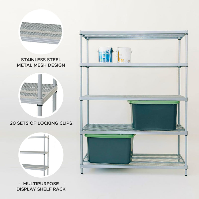 Design Ideas 5 Tier Full-Size Metal Storage Shelving Unit Rack, Silver(Open Box)