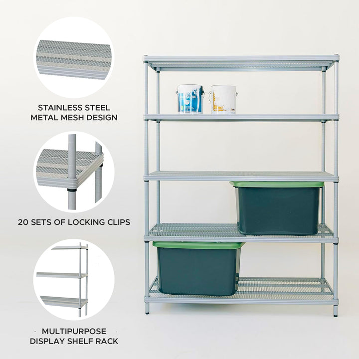 Design Ideas 5 Tier Full-Size Metal Storage Shelving Unit Rack, Silver (Used) - VMInnovations