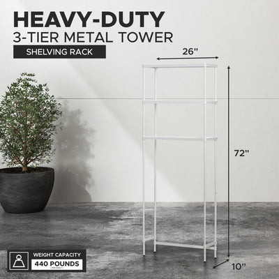 Design Ideas MeshWorks 3 Tier Metal Bathroom Storage Shelving Unit Rack, White - VMInnovations