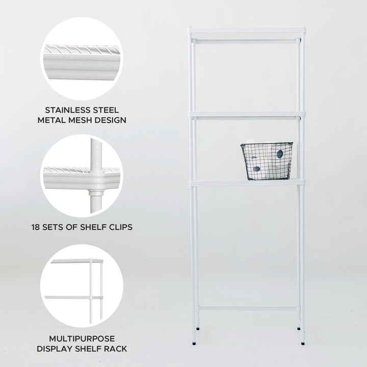 Design Ideas MeshWorks 3 Tier Metal Bathroom Storage Shelving Unit Rack, White - VMInnovations