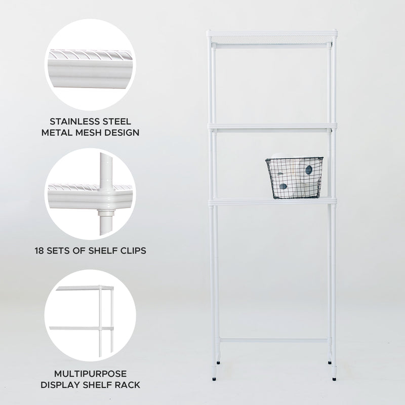 Design Ideas MeshWorks 3 Tier Metal Bathroom Storage Shelving Unit Rack, White