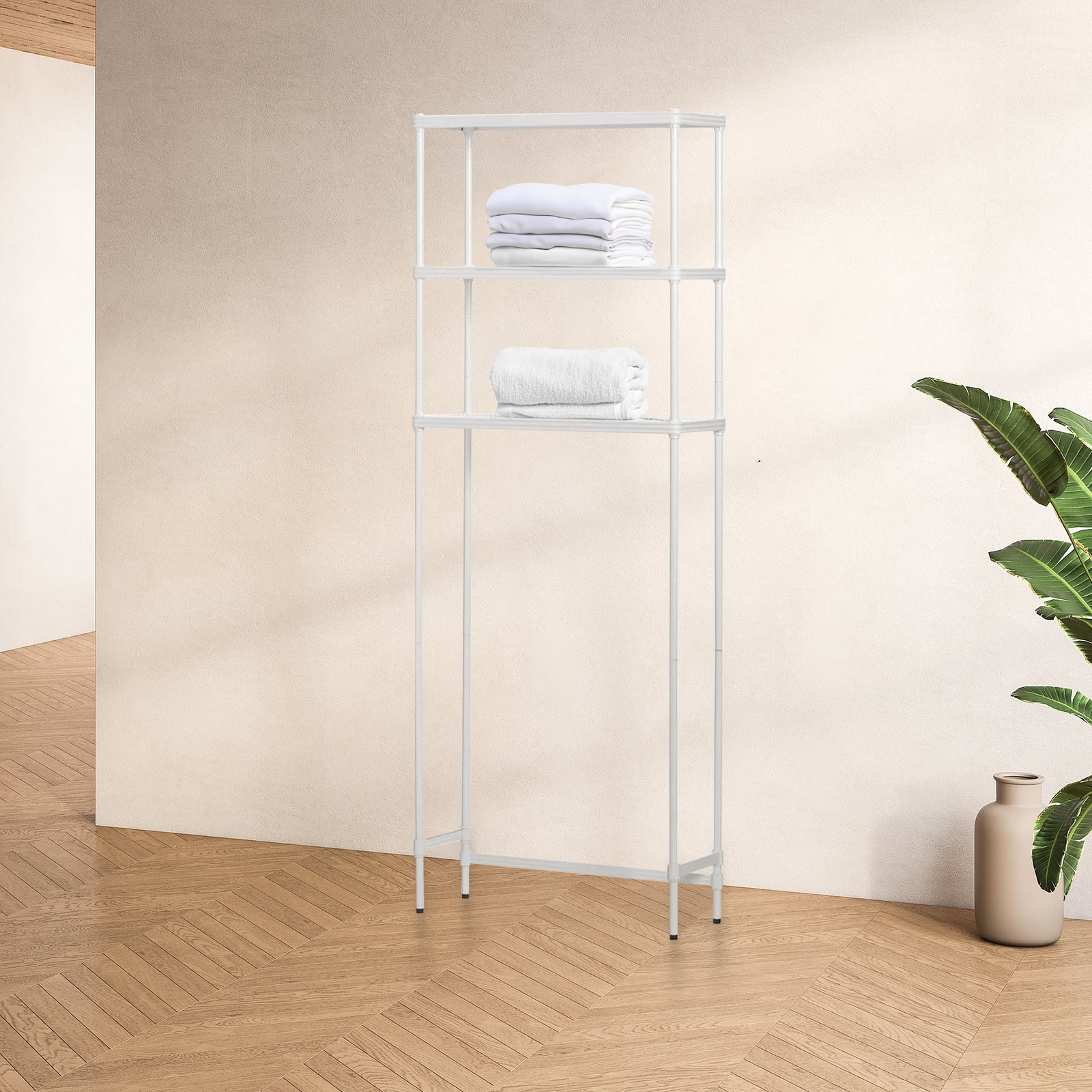 Design Ideas MeshWorks 3 Tier Metal Bathroom Storage Shelving Unit Rack, White - VMInnovations