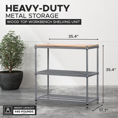 Design Ideas Metal Storage Wood Top Workbench Shelving Unit, Silver (Used) - VMInnovations