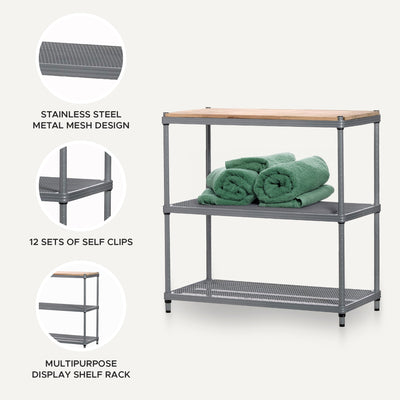 Design Ideas MeshWorks Metal Storage Wood Top Workbench Shelving Unit, Silver - VMInnovations