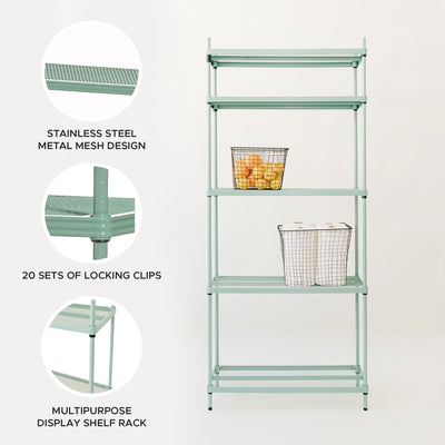 Design Ideas 5 Tier Metal Storage Shelving Unit Rack Bookshelf, Green(For Parts)