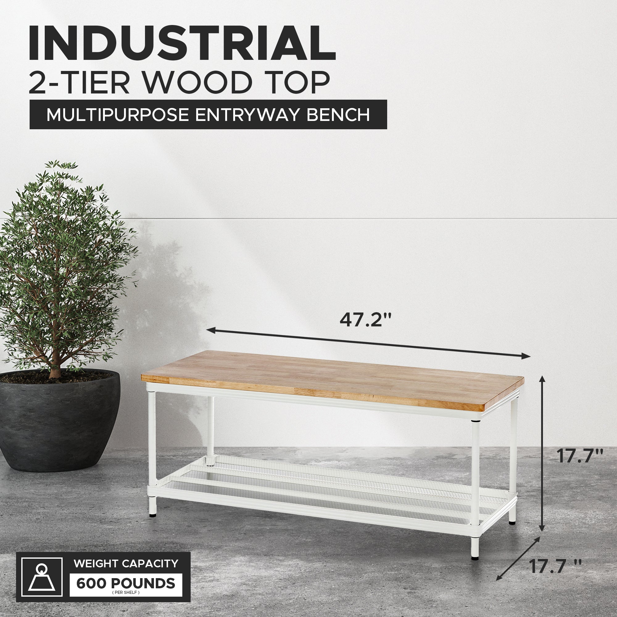 Design Ideas  2 Tier Wood Top Metal Storage Shelving Unit Rack, White(For Parts) - VMInnovations