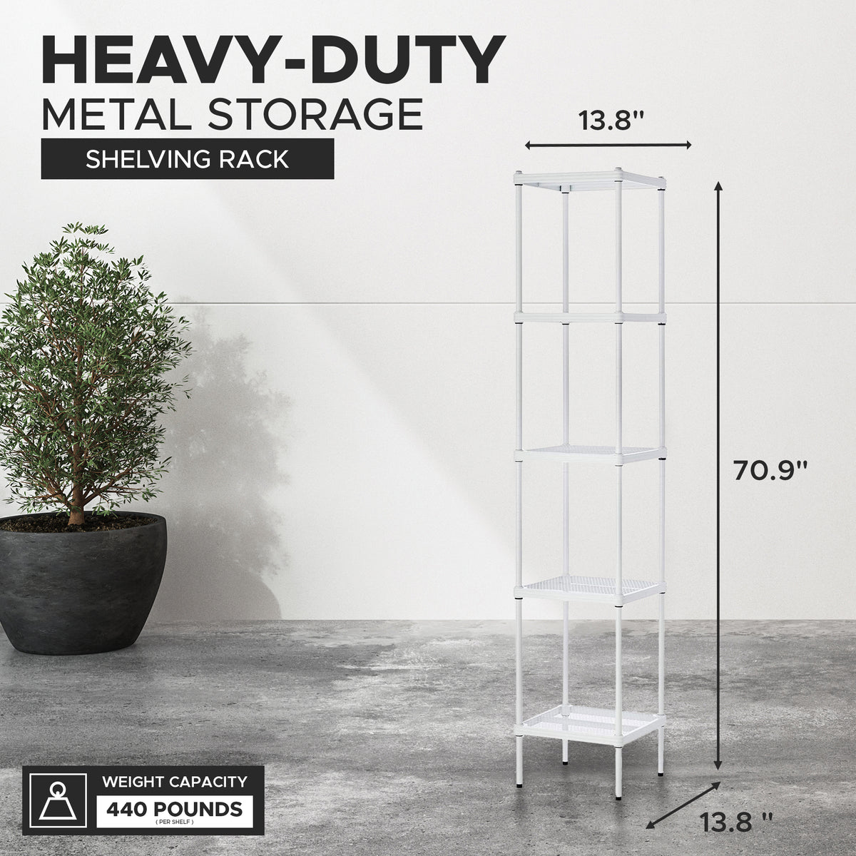 Design Ideas 5 Tier Tower Metal Storage Shelving Unit Rack, White (Used) - VMInnovations