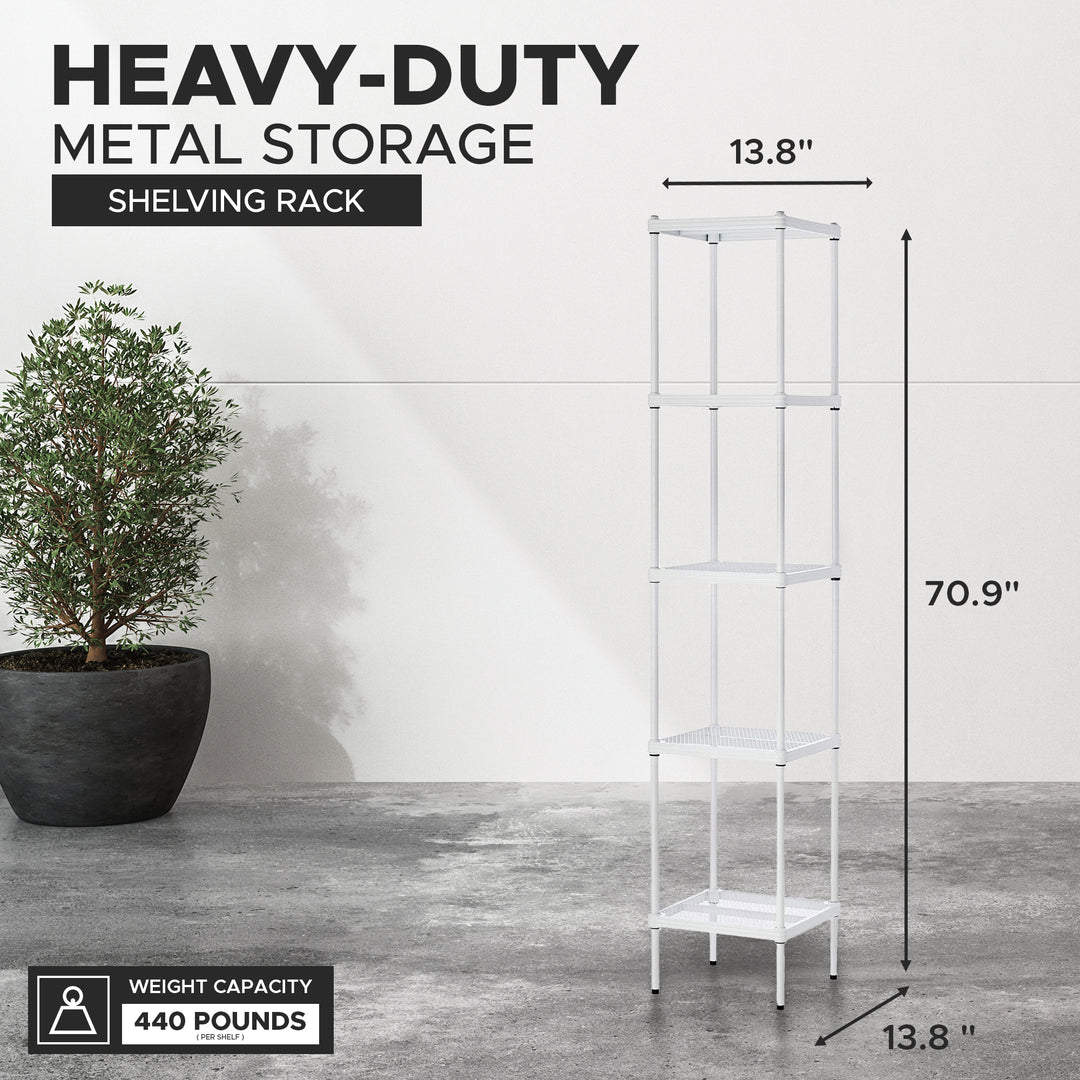 Design Ideas 5 Tier Tower Metal Storage Shelving Unit Rack, White (Used)