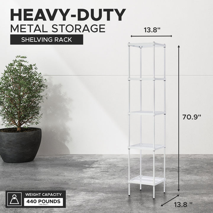 Design Ideas 5 Tier Tower Metal Storage Shelving Unit Rack, White (Used)