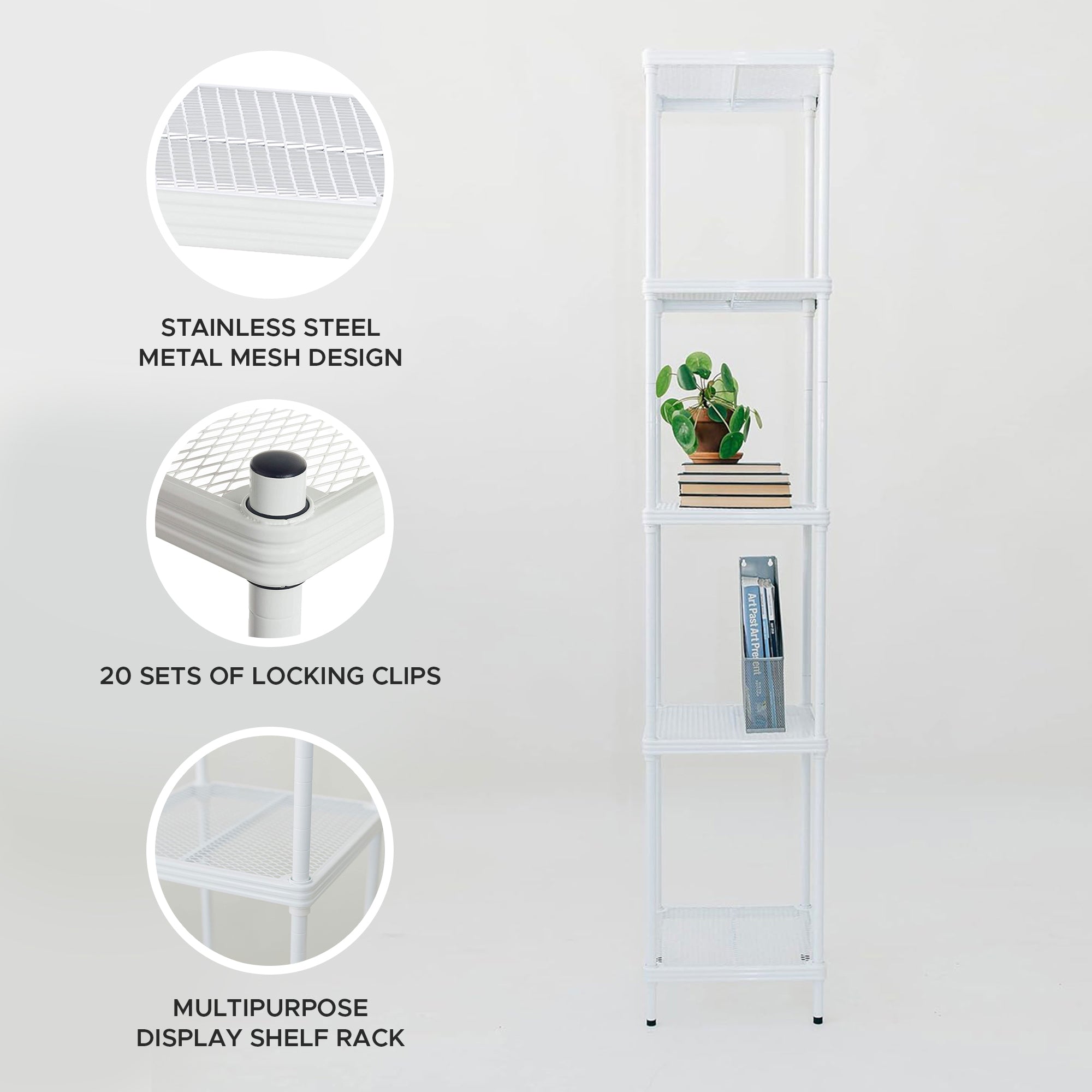 Design Ideas 5 Tier Tower Metal Storage Shelving Unit Rack, White (For Parts) - VMInnovations
