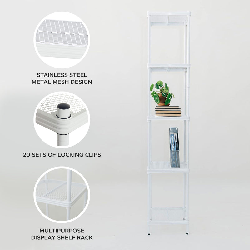 Design Ideas 5 Tier Tower Metal Storage Shelving Unit Rack, White (For Parts)