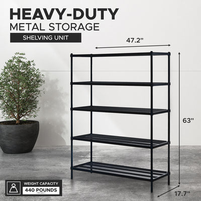 Design Ideas 5 Tier Full-Size Metal Storage Shelving Unit Rack, Black (Used) - VMInnovations