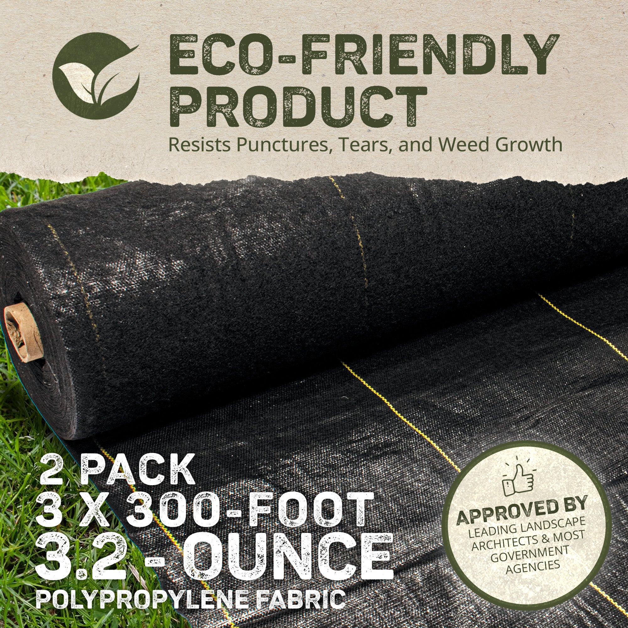 DeWitt Sunbelt 3' Wide Weed Barrier Landscape Fabric Ground Cover, 300' (2 Pack) - VMInnovations