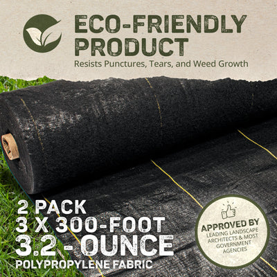 DeWitt Sunbelt 3' Wide Weed Barrier Landscape Fabric Ground Cover, 300' (2 Pack)