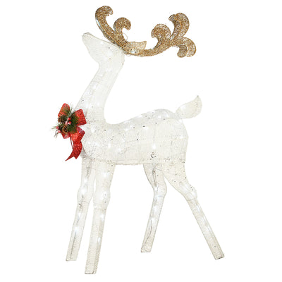 National Tree Company Pre Lit White Sisal Reindeer & Sleigh Decor (Used) - VMInnovations