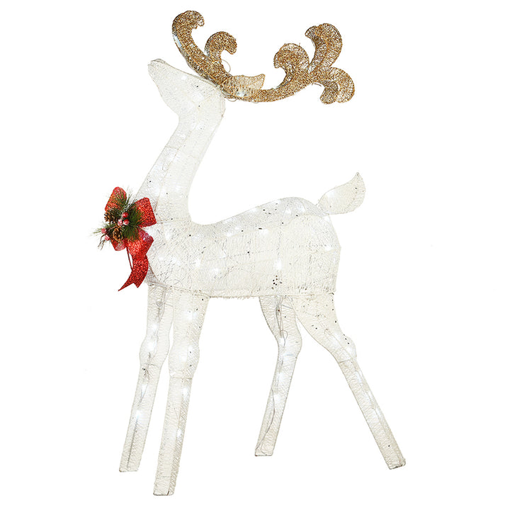 National Tree Company Pre Lit White Sisal Reindeer & Sleigh Decor (Used)