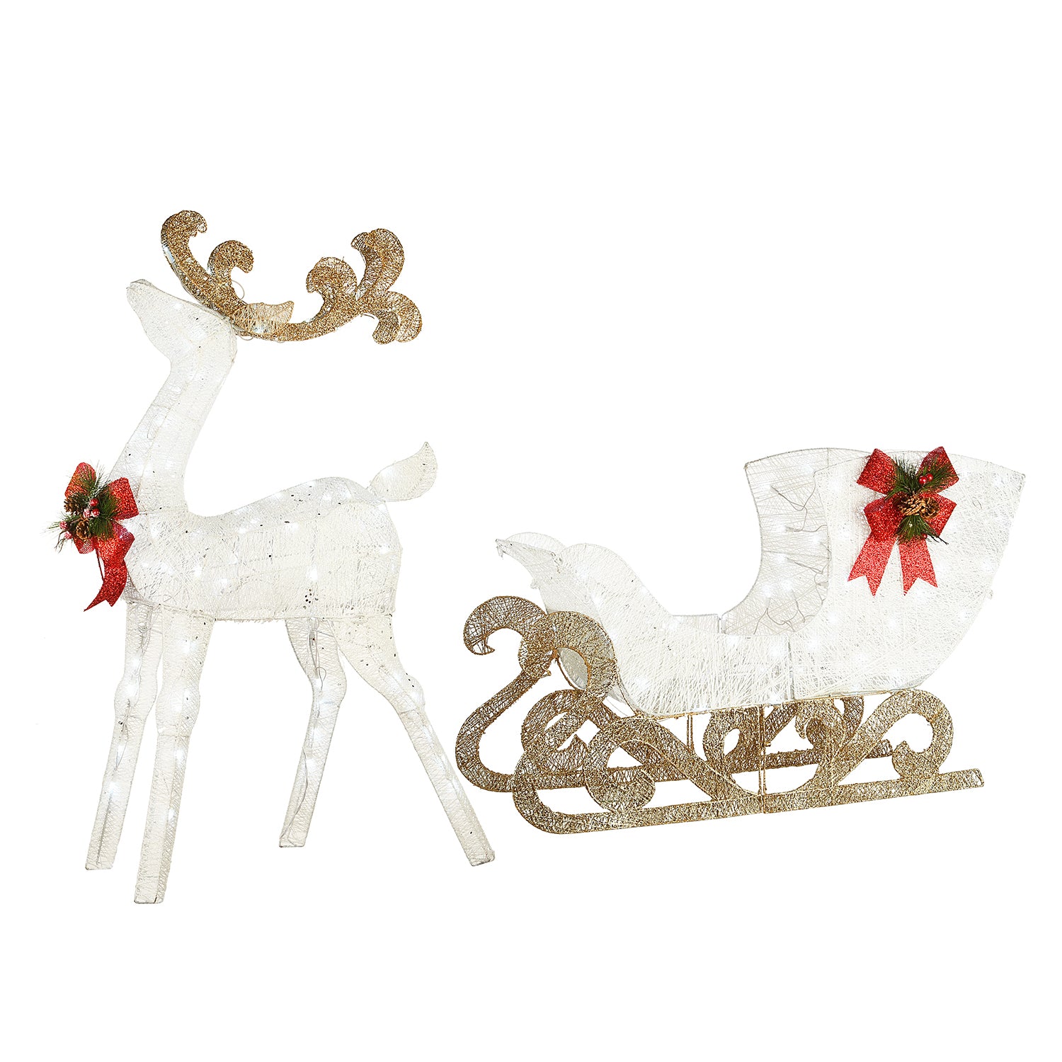 National Tree Company Pre Lit White Sisal Reindeer & Sleigh Decor (Used) - VMInnovations