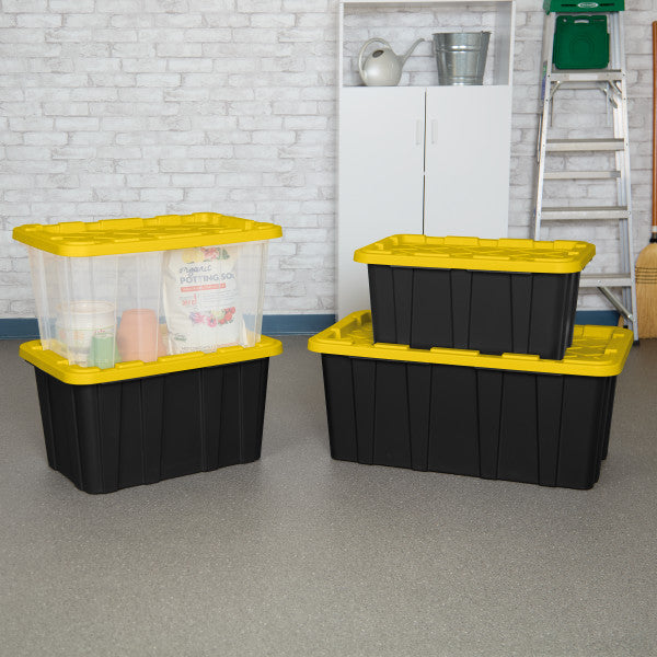 Sterilite 27 Gallon Industrial Stackable Storage Tote Lidded Containers, 6 Pack