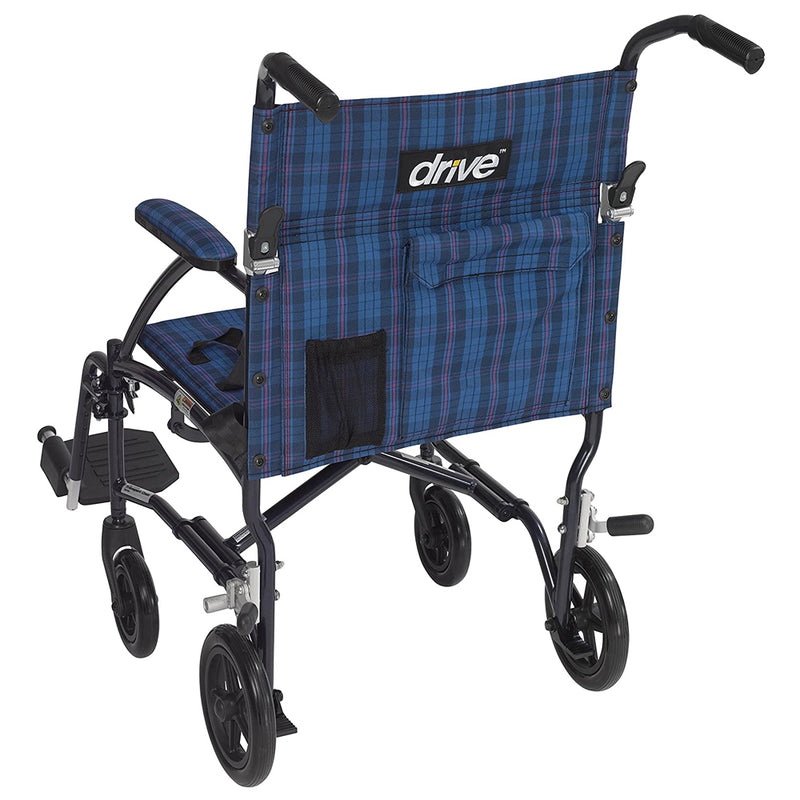 Drive Medical Fly Lite Aluminum 19 Inch Comfort Seat Transport Wheelchair, Blue