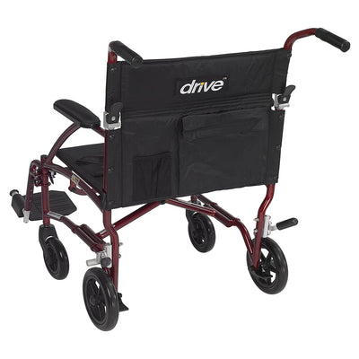 Drive Medical Fly Lite Aluminum 19 Inch Comfort Seat Transport Wheelchair, Red