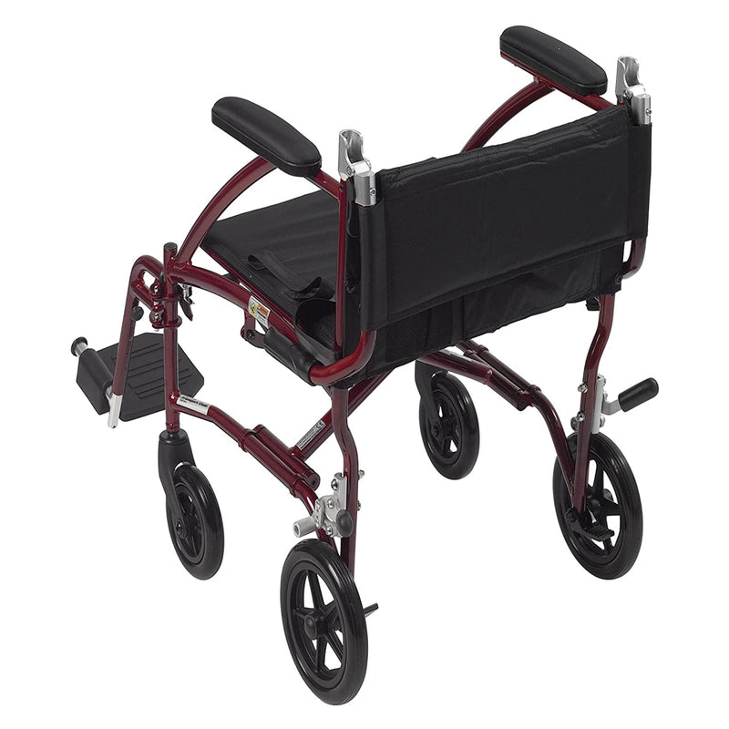 Drive Medical Fly Lite Aluminum 19 Inch Comfort Seat Transport Wheelchair, Red