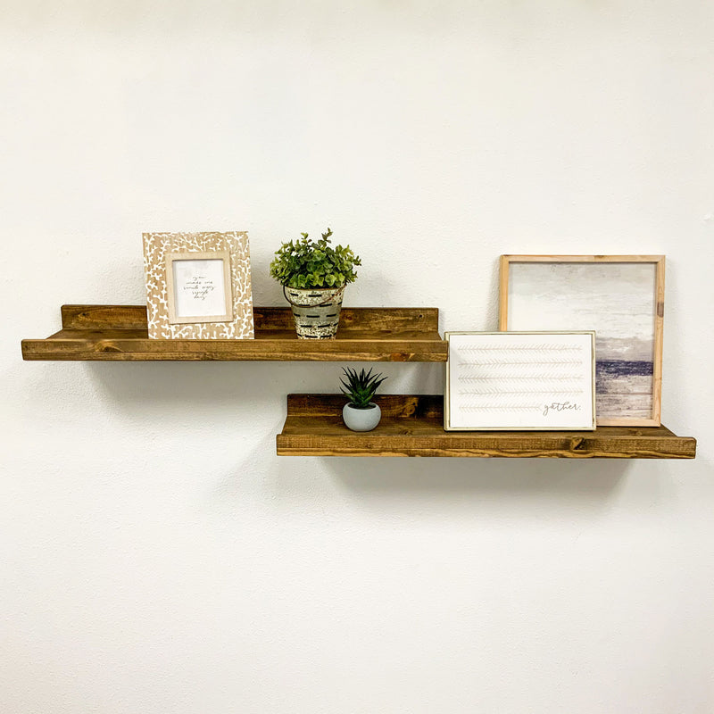 del Hutson Designs 36" Rustic Luxe Wood Wall Mount Floating Shelves, Dark Walnut