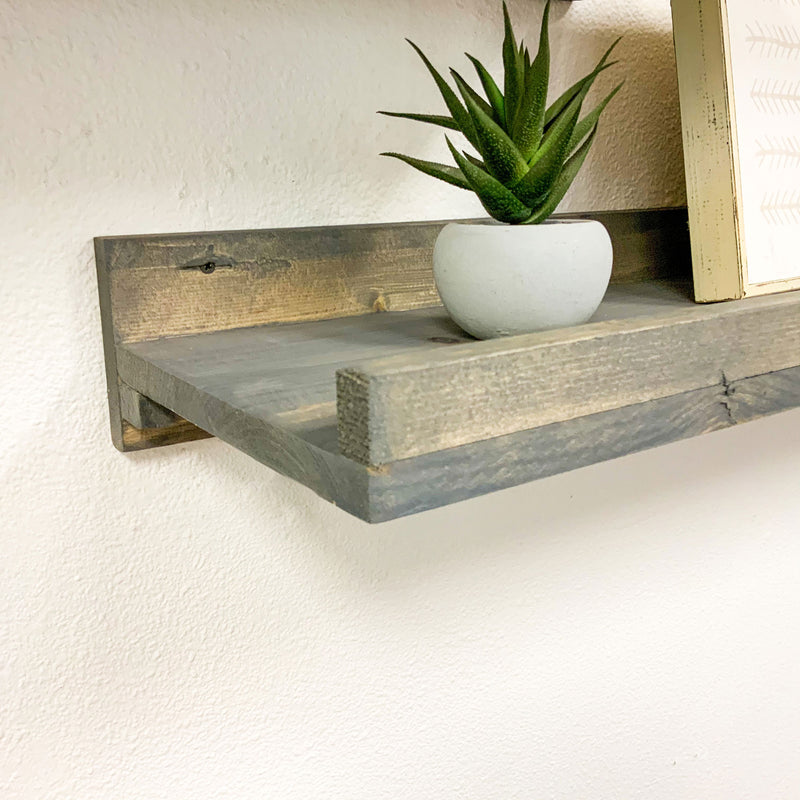 del Hutson Designs 36 Inch Rustic Luxe Wood Wall Mounted Floating Shelves, Gray