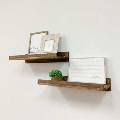 del Hutson Designs 24" Rustic Luxe Wood Wall Mount Floating Shelves, Dark Walnut