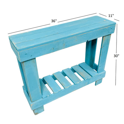 del Hutson Designs 38 In Reclaimed Wood Rustic Barnwood Entry Table, Turquoise