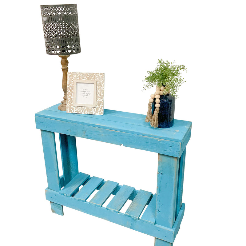 del Hutson Designs 38 In Reclaimed Wood Rustic Barnwood Entry Table, Turquoise