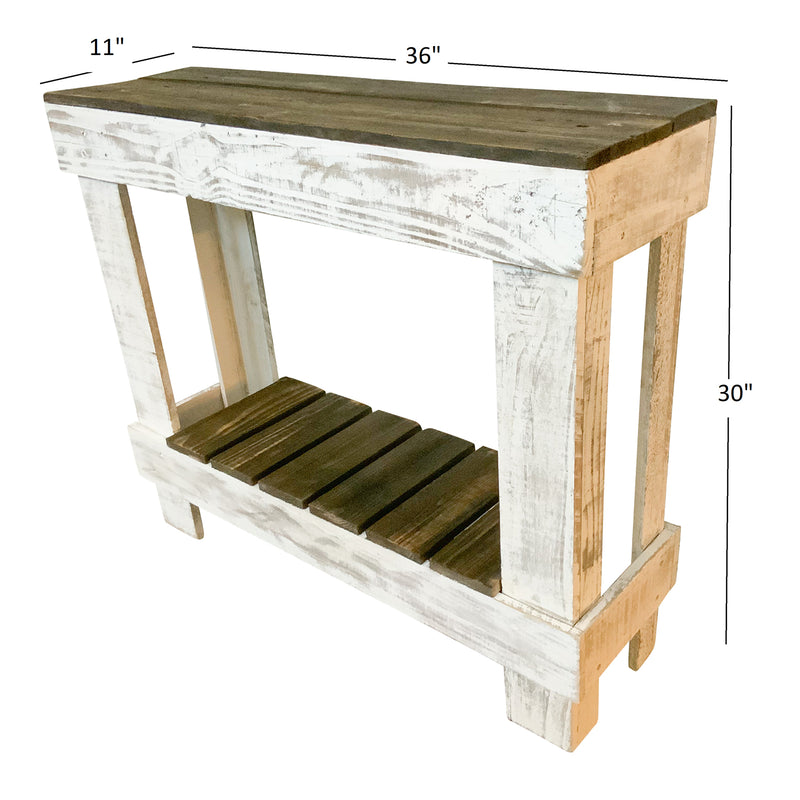 del Hutson Designs 38 Inch Reclaimed Wood Rustic Entry Table, White/Dark Walnut