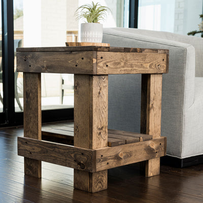 del Hutson Designs Reclaimed Solid Wood Rustic End Table, Dark Walnut(For Parts)