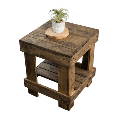 del Hutson Designs Reclaimed Solid Wood Rustic End Table, Dark Walnut(For Parts)