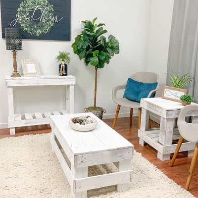 Del Hutson Designs Reclaimed Solid Wood Farmhouse Rustic Coffee End Table, White