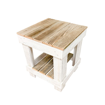 del Hutson Designs Reclaimed Barnwood Farmhouse Rustic End Table, Natural/White