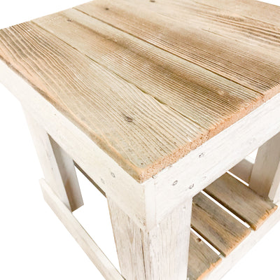 del Hutson Designs Reclaimed Barnwood Farmhouse Rustic End Table, Natural/White