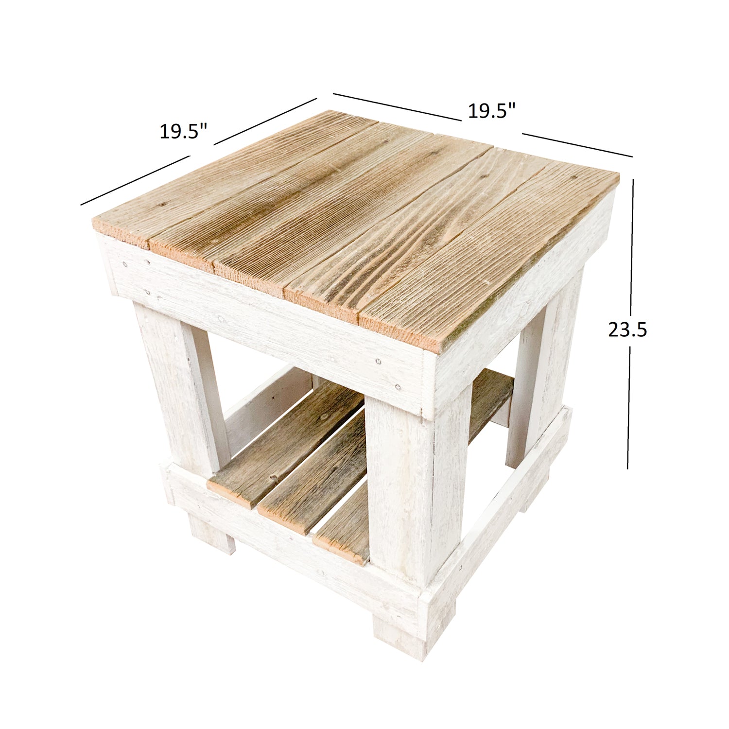 del Hutson Designs Reclaimed Barnwood Farmhouse Rustic End Table, Natural/White