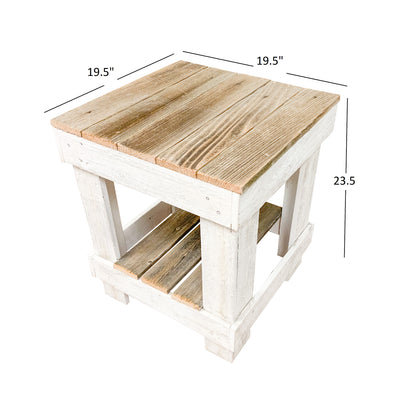 del Hutson Designs Reclaimed Barnwood Farmhouse Rustic End Table, Natural/White